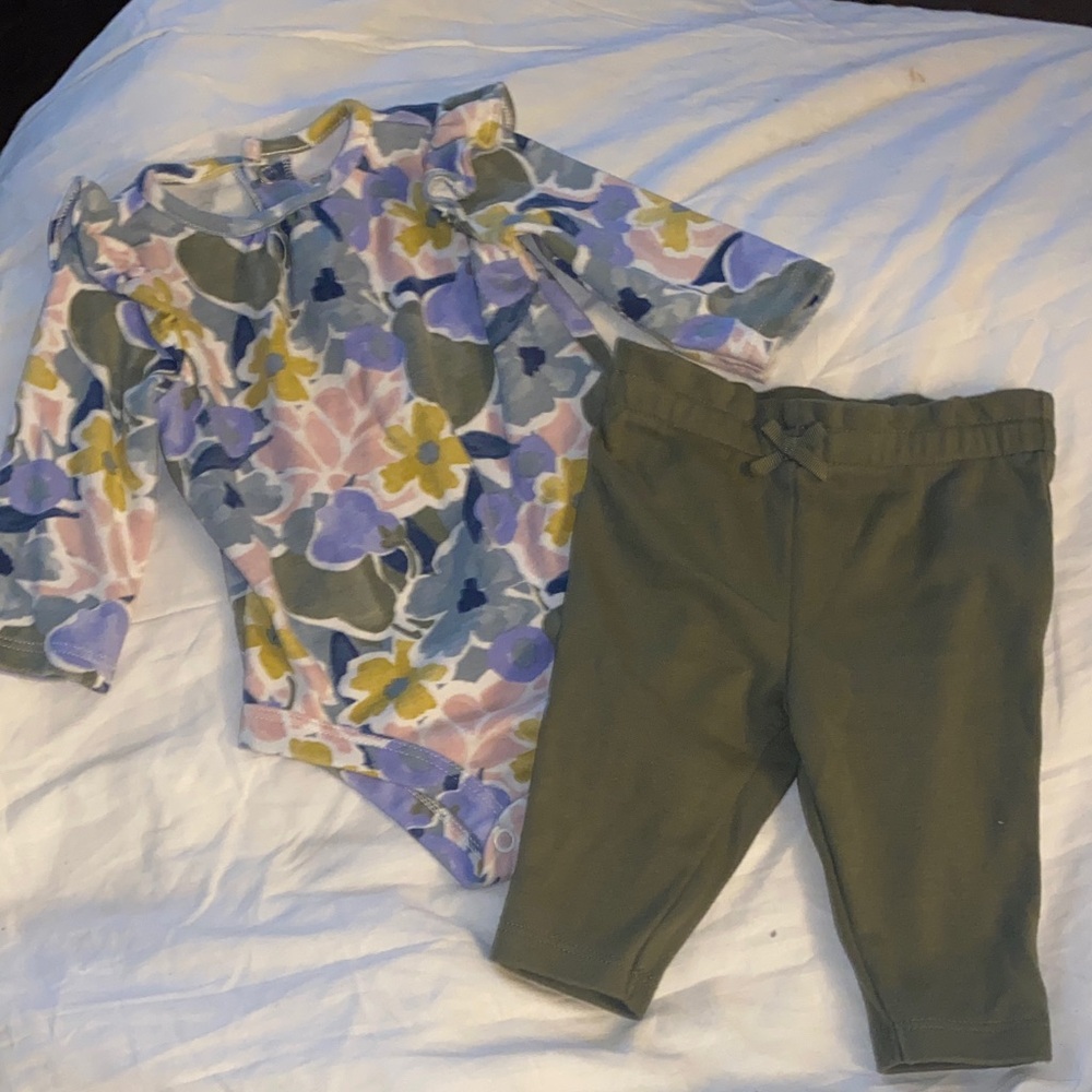 Carter's Multicolor Floral Bodysuit with Green Leggings